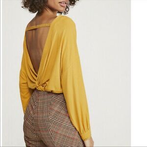 FREE PEOPLE | Shimmy Shake Untamed Gold Backless Long Sleeve Top NEW XS